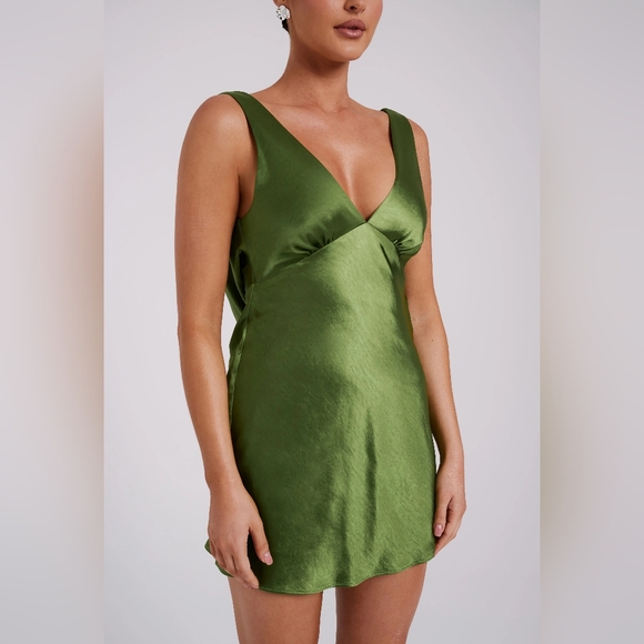 MESHKI - Elegant Green Satin Slip Dress